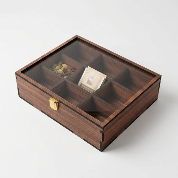 Wooden Spice Box with Compartments – Traditional Kitchen Masala Organizer