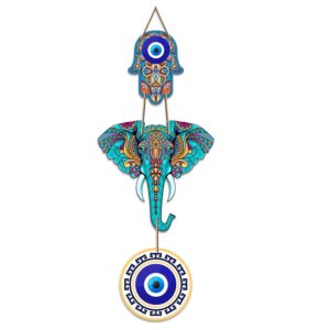 Adfusion Designer Elephant Wooden Wall Hanging for Home Decor | Hamsa Hand Decoration for Living room | Modern Artworks Items | Peace Charm Door Accent Decorative Hangings