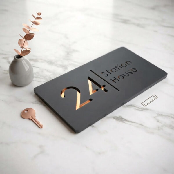 Personalized Matt Black Acrylic Name Plate with 3D Golden Letters – Waterproof