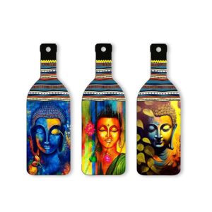 Decorative Wall Art MDF Wooden Hanger for Living Room | Bedroom | Office | Kitchen | Bottle Shaped | Wall Hanging For Home Decor – Set of 3