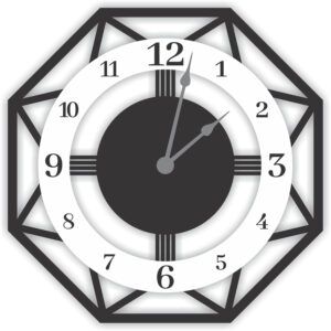 Octagonal Wall Clock, Modern Art Deco Design, Black and White,Home Clock