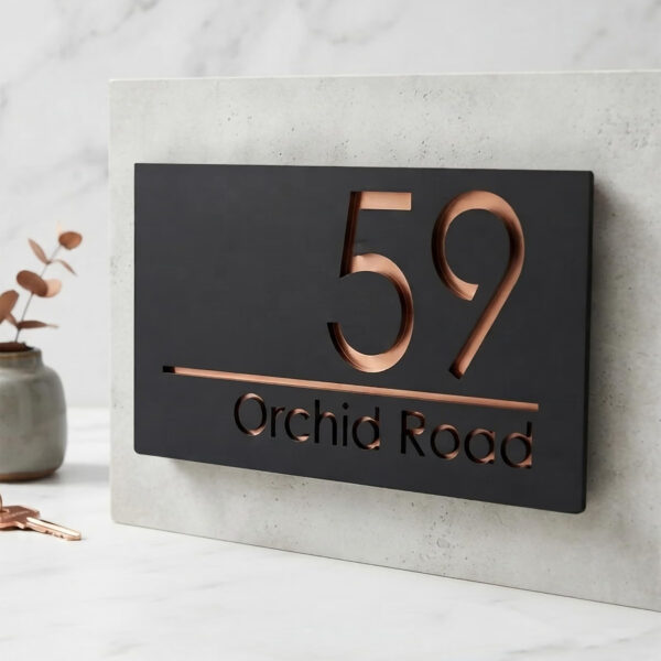 Personalized Matt Black Acrylic Name Plate with 3D Golden Letters – Waterproof
