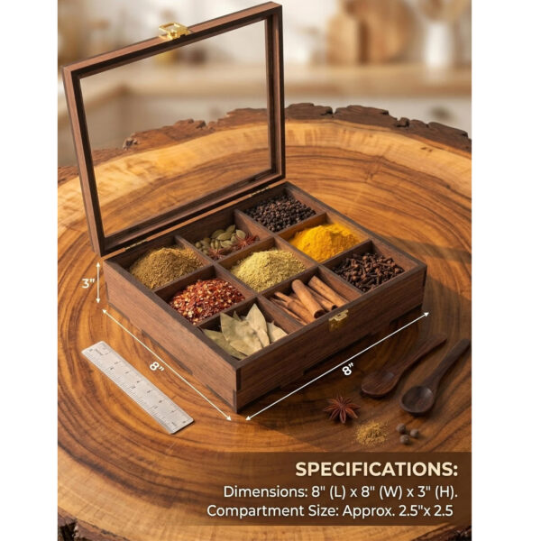 Wooden Spice Box with Compartments – Traditional Kitchen Masala Organizer