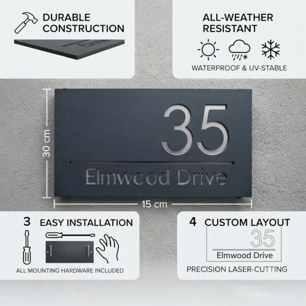 Personalized Matt Black Acrylic Name Plate with 3D Golden Letters – Waterproof
