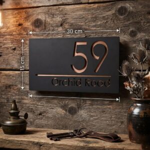 Avatar Decor Name Plates for Home Entrance Outdoor | Water Weather Proof Matt Black Acrylic 30x15cm 3D Letters- Golden Letters, Ideal for Home, Office and Outdoor Entrances (Black)