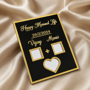 Personalized Acrylic Name Frame with Date | Couple thumb plate 25X20 Cm | Finger print board | Best gift for Marriage couples, Anniversary, Engagement | Customised 3D Golden Text | Nikah Nameplate (Black)