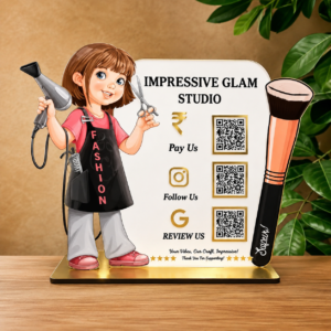 Custom Acrylic QR Code Stand for Salon | UPI Payment, Instagram & Google Review Display