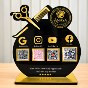 Adfusion Graphics Custom Acrylic QR Code Display Stand for Salon | Google Review, Instagram, YouTube & Facebook