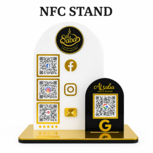 Custom NFC and QR Code Social Media Display Stand for Cafe Restaurant and Business