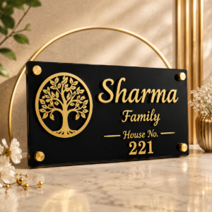 Adfusion Graphics Personalized Acrylic Name Plate with 3D Golden Letters for Home