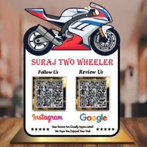 Adfusion Graphics Custom Two Wheeler QR Code Display Stand for Instagram Follow & Google Reviews