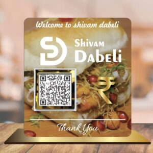 Custom Acrylic UPI QR Code Payment Stand for Restaurant | Personalized Dabeli Shop Payment Display
