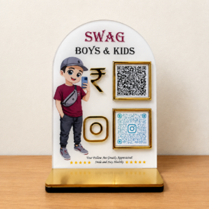 Adfusion Swag Boys & Kids Theme Graphics Custom QR Code Payment & Instagram Counter Display Stand for Shops, Cafes & Businesses