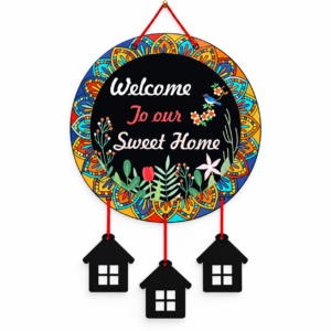 Welcome To Our Sweet Home MDF Wood Wall Hanging – Colorful Mandala Home Decor