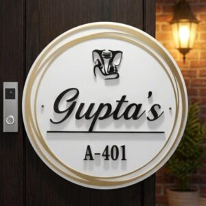 Avatar Decor Personalized Acrylic Name Plate for Home Entrance – Modern 3D Embossed Door Sign, Weatherproof & UV-Resistant Wall Decor for Flat, Villa & Office Customized (Rings of Gold - White)