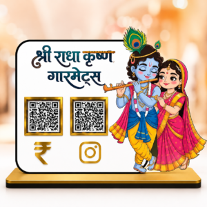 Adfusion Graphics Custom Radha Krishna QR Code Display Stand with UPI & Instagram QR Codes
