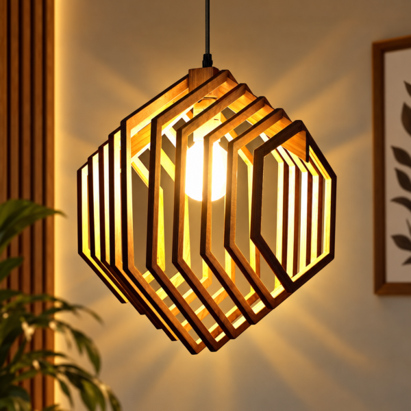 Wooden Geometric Hanging Pendant Light