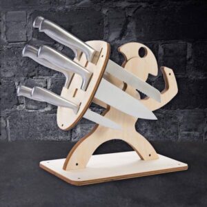 Wooden Warrior Shape Knife Stand with Multiple Knife Slots