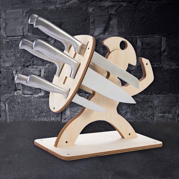 Wooden Warrior Shape Knife Stand with Multiple Knife Slots