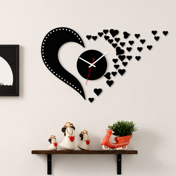 Heart Shape Acrylic Wall Clock with 3D Love Design