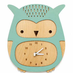 Owl Shape Wooden Wall Clock for Kids Room