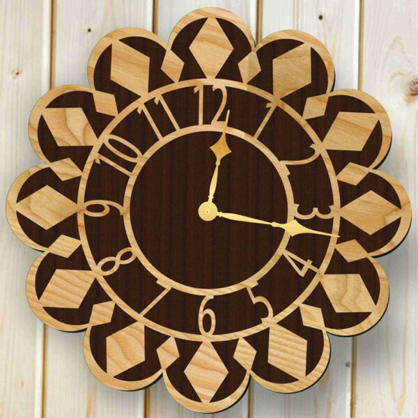 Wooden Flower Shape Wall Clock Wooden Flower Shape Wall Clock with Floral Design